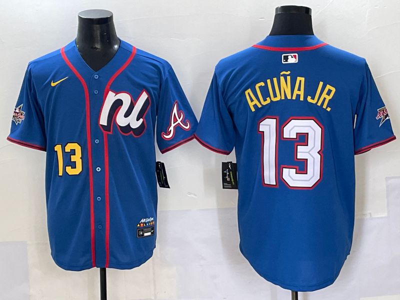 Men 2025 Atlanta Braves #13 Acuna jr Blue All star Nike MLB Jersey style 7->atlanta braves->MLB Jersey